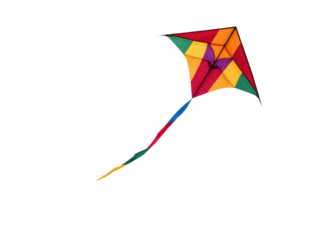 A vibrant kite soaring through the air with bright colors and intricate design