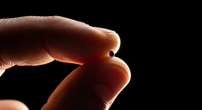 Extreme macro of a hand holding a tiny Mustard Seed, concept of Faith and Jesus Christ's Parable of the Kingdom of Heaven
