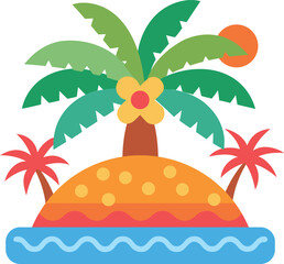 Caribbean island with minimalistic mexican patterns and 3 palms in ocean (kids vector)