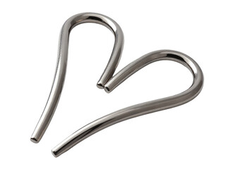 A pair of stainless steel hooks against a clean white background, great for use in still life photography or as a simple decorative element