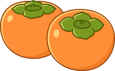 Two cartoon persimmons drawing. Simple vector clipart illustration.