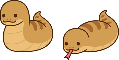Tsuchinoko cute cartoon Japanese monster drawing. Kawaii fat snake cryptid. Simple drawing, vector clip art illustration.