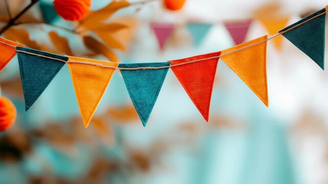 Festive Bunting: Colorful triangular flags strung together create a joyful atmosphere, perfect for celebrations and adding a playful touch.
