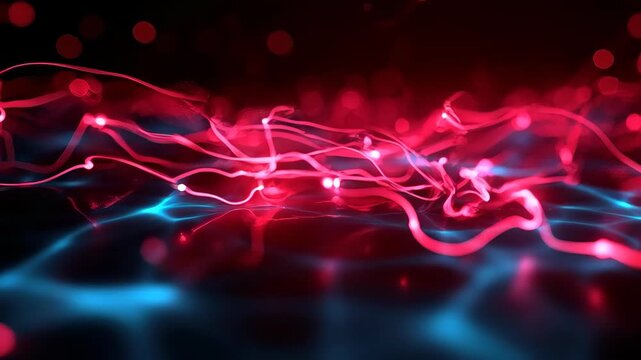 Dynamic Digital Streams: A mesmerizing abstract composition of flowing red and blue lines, punctuated by sparkling orbs, creating a sense of energy, innovation, and futuristic design.