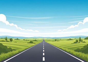 Fototapeta premium Rural horizon with open road and endless fields, vector illustration