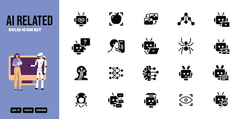 ai related solid icon set vector design good for web and mobile app