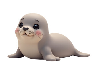 Fototapeta premium A cartoon seal lying down on a white surface, ideal for use in children's books or design projects