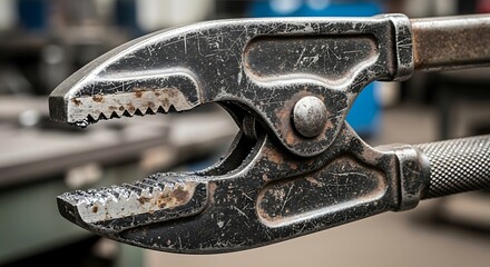Close-up of Worn Metal Locking Pliers, Tool Detail with Industrial Feel