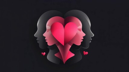 A modern graphic design with two hearts where the faces should be, emphasizing love or emotion.