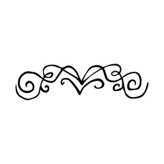 Hand Drawn Ornate Divider. Minimalist Vintage Scroll Flourish Line Art Vector