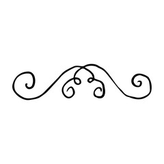 Hand Drawn Ornate Divider. Minimalist Vintage Scroll Flourish Line Art Vector