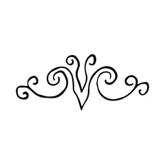 Hand Drawn Ornate Divider. Minimalist Vintage Scroll Flourish Line Art Vector