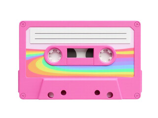 Obraz premium A close-up shot of a pink cassette tape on a white background