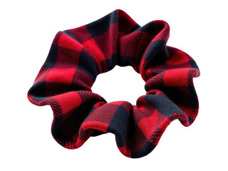 A single red and black plaid scarf laid out on a white background