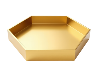 A golden hexagonal box sits on a clean white surface, ready for use or display