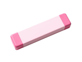 A pink and white eraser sits on a clean white surface, ready for use