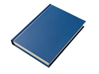 A closed blue book lies open on a clean white surface