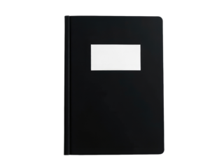 A black notebook open to a blank page, perfect for writing notes or ideas