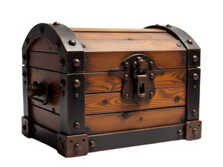 A wooden chest with a lock, perfect for storing valuable items or as a decorative piece
