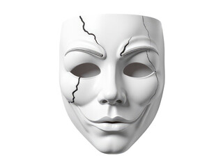 A close-up of a worn-out white mask with a noticeable crack in the middle