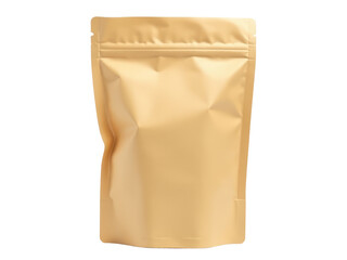 A golden foil bag on a clean and minimalist white background, ideal for product packaging or branding designs