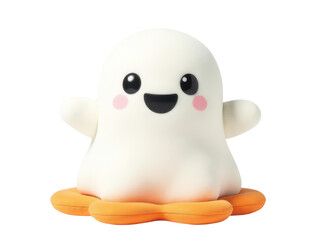 A mysterious and eerie scene of a white ghost sitting on top of an orange object, ideal for use in horror-themed projects or as a unique decorative element