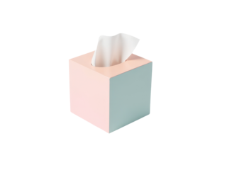 A standard tissue box with a single tissue on top, perfect for use in offices, homes or public spaces