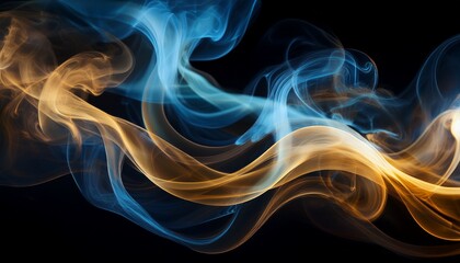 Wispy Ethereal Smoke Curls Against A Stark Black Backdrop Glowing With Hints Of Gold And Blue