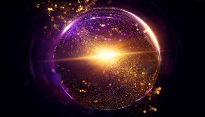 An Abstract Sphere Surrounded By Bright Gold And Purple Glowing Particles The Sphere Is Bordered By Light And Small Dots Resembling Star Dust Are Scattered Around It