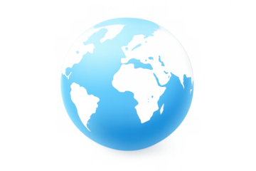 Blue globe icon representing earth, global communication, ecology, world connectivity, and international business on transparent background