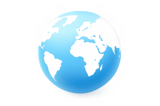 Blue globe icon representing earth, global communication, ecology, world connectivity, and international business on transparent background - Powered by Adobe