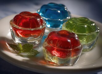 Five glasses contain bright, vividly colored liquids—red, blue, green, yellow, orange—suitable for eye‑catching Easter egg dye kits, DIY food dye beverages, colorful cocktails, and creative art and