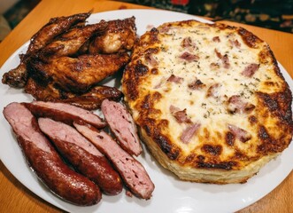 Food and glasses are placed on the holiday table