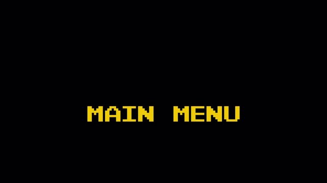 Vintage Arcade Computer Pixel Art 8 Bit Game "Main Menu" Zoom Animation on Dark Background 4k video animation seamless loop