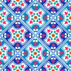 Seamless patchwork pattern. Vintage motif background. Used for ceramic tile, wallpaper, linoleum, textile, web page background.