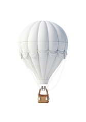 Obraz premium a hyperrealistic 3d render of a transparent hot air balloon with a textured envelope and brown wicker basket, isolated on a seamless transparent studio background concept of travel and freedom