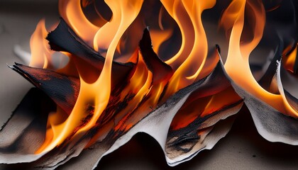 Close Up Illustration Of Scorched Paper With Flames Edges Are Torn And Charred Colors Include Oranges Browns Grays And Black