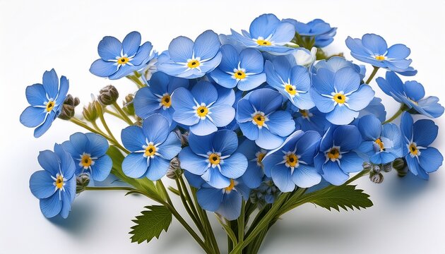 A Delicate Bouquet Of Vibrant Blue Forgetmenots Isolated On White Background