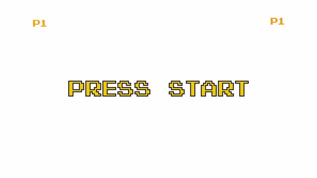 Pixel Art 8 Bit Game Start Screen Animation, Retro Vintage Arcade Computer Asset with Zoom Effect 4k video animation seamless loop