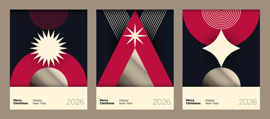 A set of an elegant Christmas cards design in a simple geometric style. Vector illustration.