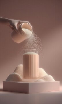 Pink collagen powder, a scoop of protein, and a dietary supplement