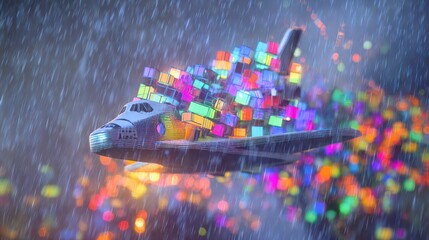 Shuttle bursts with neon cubes!