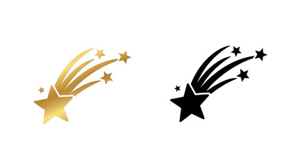 dynamic golden and black shooting star icons trailing smaller stars symbolizing success wishes and magic for celebratory designs.
