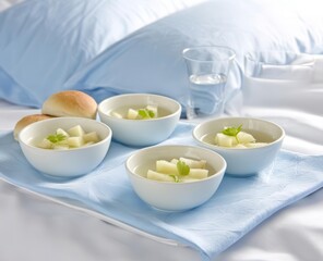 A full lunch, featuring chicken, potatoes, and carrots as the main dish, was served on an international flight