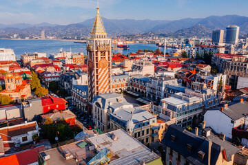 Batumi downtown, Piazza square, Georgia, aerial drone view