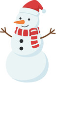 Cute snowman in Santa hat and red scarf, minimal winter illustration