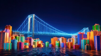 Festive night on a sparkling bridge