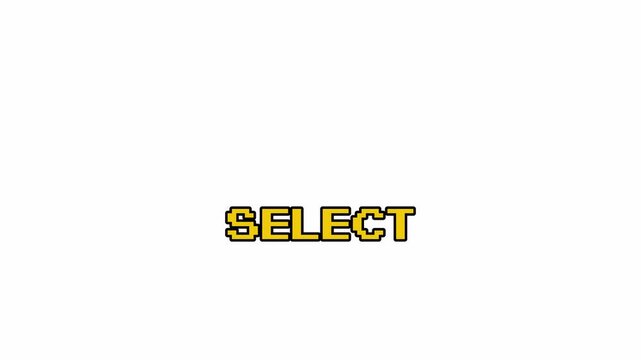 Yellow SELECT Text Animation 8 Bit Pixel Retro Game Style Interface Element 4k video animation seamless loop