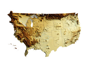 3D shaded relief map of the contiguous United States and Hawaii