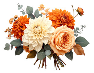 Autumn bouquet with dahlias, roses, eucalyptus, and berries